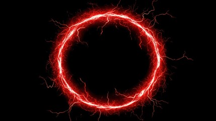 Aufkleber - Abstract glowing red lightning circle on black background.