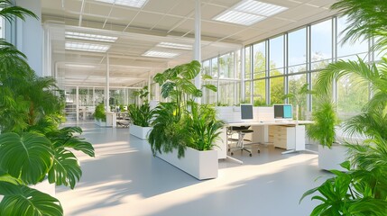 Poster - A bright, modern office filled with vibrant plants