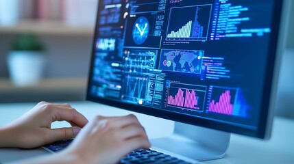 Poster - A close-up of a computer screen displaying digital marketing dashboards or analytics