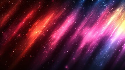 Poster - Vibrant cosmic abstract art depicting colorful streaks of light in a dark space background with shimmering stars