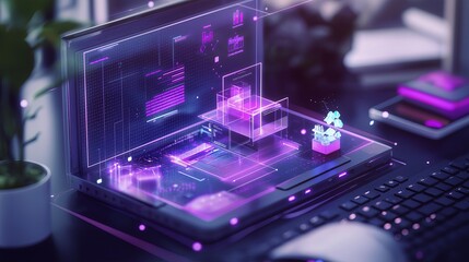 Aufkleber - A futuristic help desk interface floating in the air