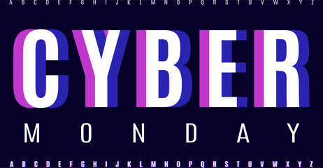Leinwandbilder - Bold modern glitch coloured font, vibrant gradient letters, cyber monday alphabet for poster, flyer and banner, cyber headline, edgy stylish typography, digital marketing design. Vector typeset.