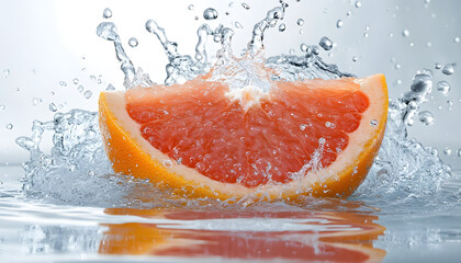 Poster - A splash of water surrounds a slice of grapefruit