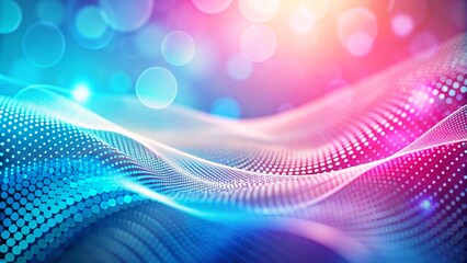 Aufkleber - Blue abstract wavy 3d holographic scientific background. Vibrant abstract digital landscape with flowing neon lines and dots on a dark backdrop
