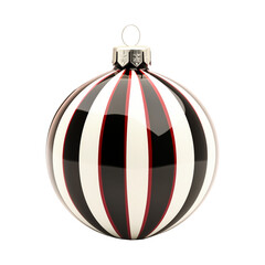 Wall Mural - Christmas ornament with black and white stripes, showcasing a shiny surface and a festive design isolated on white background, perfect for holiday decorations.