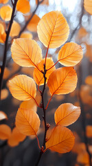 Orange fall leaves in park, autumn natural background