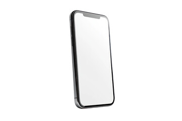 Poster - A stylish smartphone standing upright with a blank white display, positioned slightly tilted to emphasize the sleek design, ideal for business-related visuals