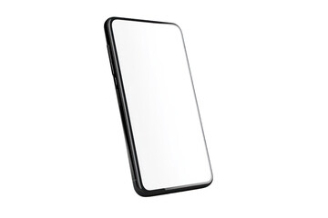 Poster - A stylish smartphone standing upright with a blank white display, positioned slightly tilted to emphasize the sleek design, ideal for business-related visuals