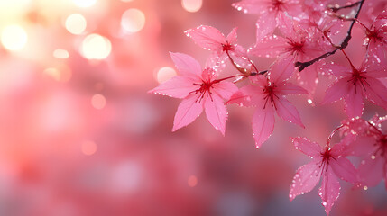 A soft pink maple leaf in autumn with a blurred background. An autumn park background with light red leaves. Concept for the season. Background of autumn leaves.