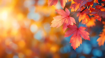 A soft pink maple leaf in autumn with a blurred background. An autumn park background with light red leaves. Concept for the season. Background of autumn leaves.