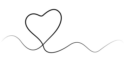 Fototapete - Hand drawn doodle heart. Stroke is editable so you can make it thiner or thicker. Continuous seamless line art drawing, Heart and love sign in continuous one line drawing. Thin flourish and romantic