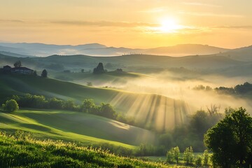 Wall Mural - Beautiful sunrise in the countryside in val di giano, italy