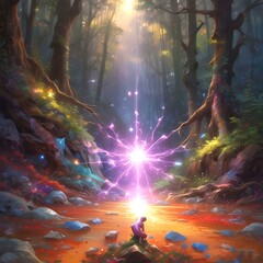 Poster - Illustratio of multicolored magic sparks.