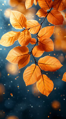 Autumn leaves yellow branches abstract background, leaf fall concept, yellow leaves bokeh