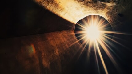 Poster - Abstract Light Beam Emanating from a Circular Opening in a Dark Space, Ideal for Artistic and Conceptual Projects