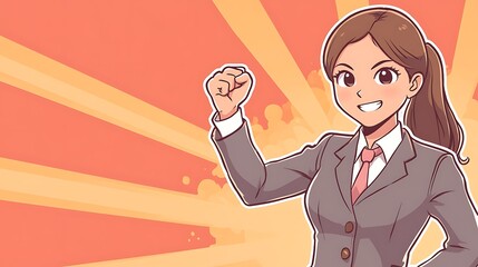 Canvas Print - Businesswoman in a suit showing fist up.