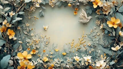 Poster - Charming empty papercut nature icon framed by a rustic paper frame featuring subtle textures and earthy tones reflecting the beauty of a spring landscape filled with life and growth