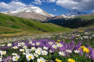 Wall Mural - Landscape with trees and flowers