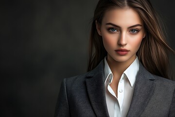 Canvas Print - Close - up portrait of a beautiful young business woman with suit