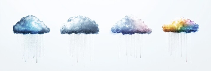 Wall Mural - Colorful rainbow emerging from a rain-filled cloud, vibrant hues contrasting against a soft gray backdrop, evoking a sense of wonder and beauty