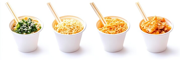 Wall Mural - Cup of noodles with chopsticks, isolated on white background, showcasing vibrant colors and textures of the dish.