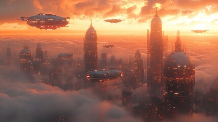 Futuristic City Skyline with Drone Swarms: A Vision of Urban Innovation and Technology