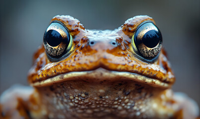 Canvas Print - Curious Toad with Large Eyes and Frowning Expression in Close-Up, Unique and Unusual Creature Portrait for Nature and Wildlife Enthusiasts Seeking Detailed Animal, Generative AI