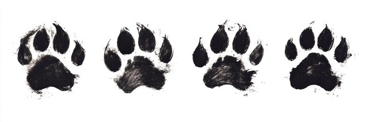 Wall Mural - Dog paw print in black ink, isolated on a white background, perfect for designs or educational materials on pet care and animal tracking.