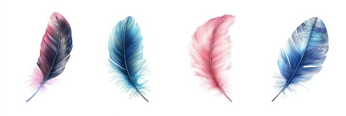 Wall Mural - Delicate feather showcasing soft, intricate strands, elegantly isolated against a smooth white background, emphasizing texture and form.