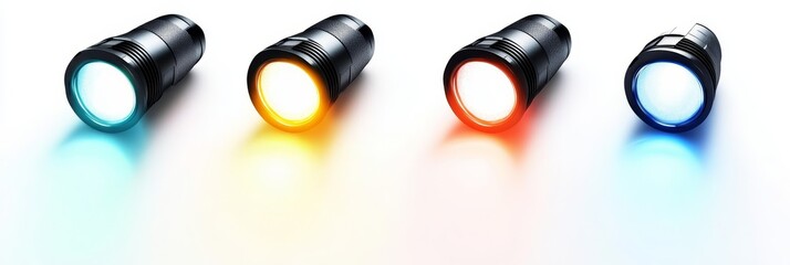 Wall Mural - Bright flashlight emitting a powerful beam, isolated against a clean white background, showcasing its design and intensity.