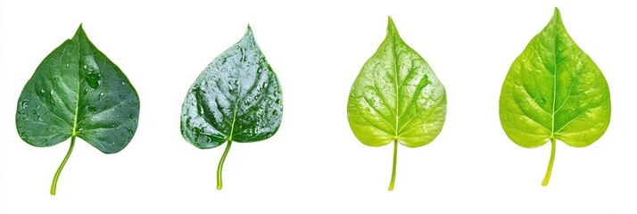 Wall Mural - Green Leaf with Prominent Veins, Isolated on White Background, Showcasing Intricate Textures and Natural Beauty