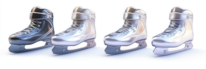 Wall Mural - Silver-bladed ice skate, elegantly isolated on a clean white background, showcasing its sleek design and craftsmanship.