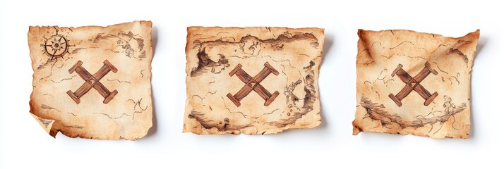 Wall Mural - Treasure Map Illustration, detailed design featuring an 'X' marking the spot, isolated on a clean white background for clear visibility