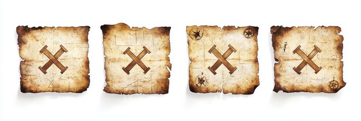 Wall Mural - Treasure Map Illustration, detailed open map featuring an X marking the spot, isolated on a clean white background for clear visibility