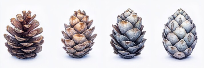 Wall Mural - Pinecone with intricate scales, isolated on white background, showcasing unique textures and natural beauty.