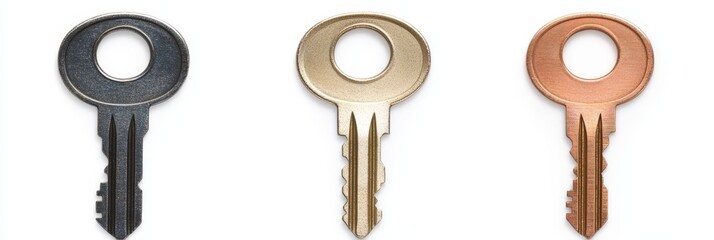 Wall Mural - Simple round-headed key, isolated on white background, showcasing its clean design and functionality, perfect for various locking mechanisms.