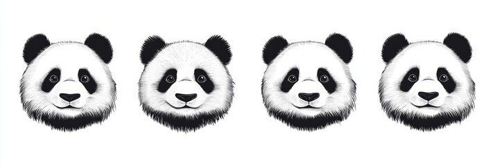 Wall Mural - Black and White Panda Face, Minimalist design featuring a panda's face, isolated on a white background, emphasizing simplicity and charm