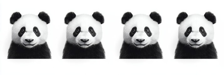 Wall Mural - Black and White Panda Face, Minimalistic design featuring a panda's face, isolated on a white background, emphasizing simplicity and charm