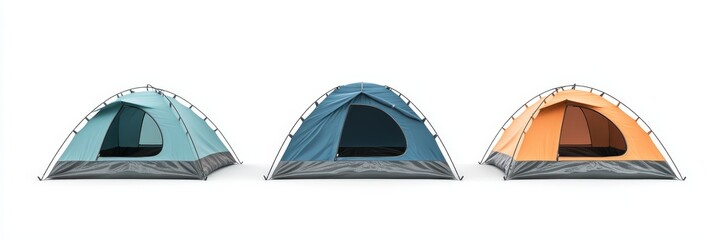Wall Mural - Simple tent set up on the ground, surrounded by a clean white background, emphasizing its design and structure.