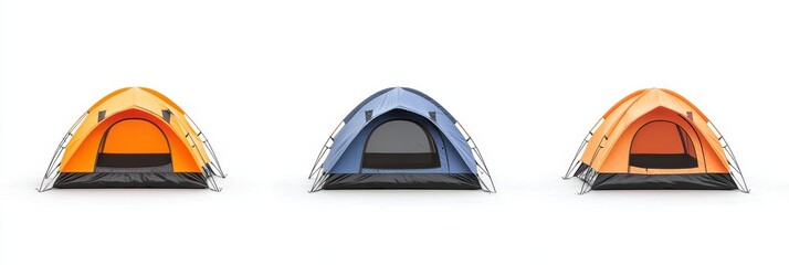 Wall Mural - Simple tent set up on the ground, isolated against a white background, emphasizing its design and structure