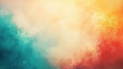 Poster - Abstract gradient background with soft light and shadow effects featuring orange, blue, and green colors, blending into a grainy textured surface with rough edges, and incorporating blurred nature sce