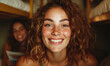 © Vlad - Vibrant Youth: Smiling Woman Embracing Hostel Life with Friends