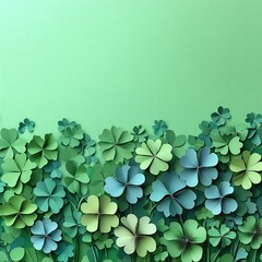 Poster - Creative St Patrick's Day banner layout displaying layered paper art clovers in a gradient of greens set against a soft green background with ample copy space for celebrations
