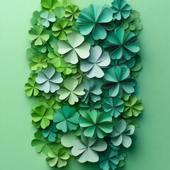 Poster - Creative St Patrick's Day banner layout displaying layered paper art clovers in a gradient of greens set against a soft green background with ample copy space for celebrations