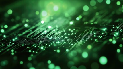 Fototapete - Intricate patterns of circuitry come alive with luminous green lights and an abstract aesthetic