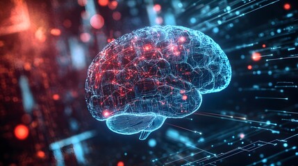 Poster - human brain on technology background represent artificial intelligence and cyber space concept. 