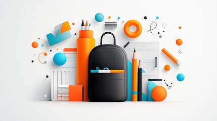 Poster - A vibrant back-to-school icon set featuring illustrated school supplies like pencils, notebooks, and backpacks, all arranged in a playful layout.