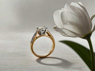 Wedding ring adorned with a dazzling diamond.