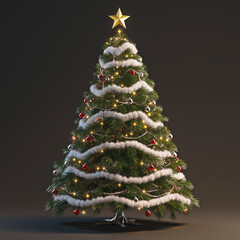 Wall Mural - beautiful christmas tree, full length image, decorated with ornament, balls and small lightings
