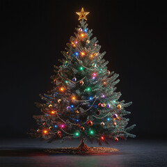 Wall Mural - beautiful christmas tree, full length image, decorated with ornament, balls and small lightings